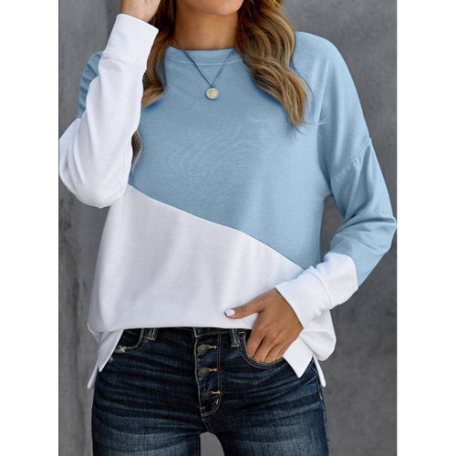 Casual Color Block Soft Sweatshirt: 2X / Sky Blue - FOX Avenue