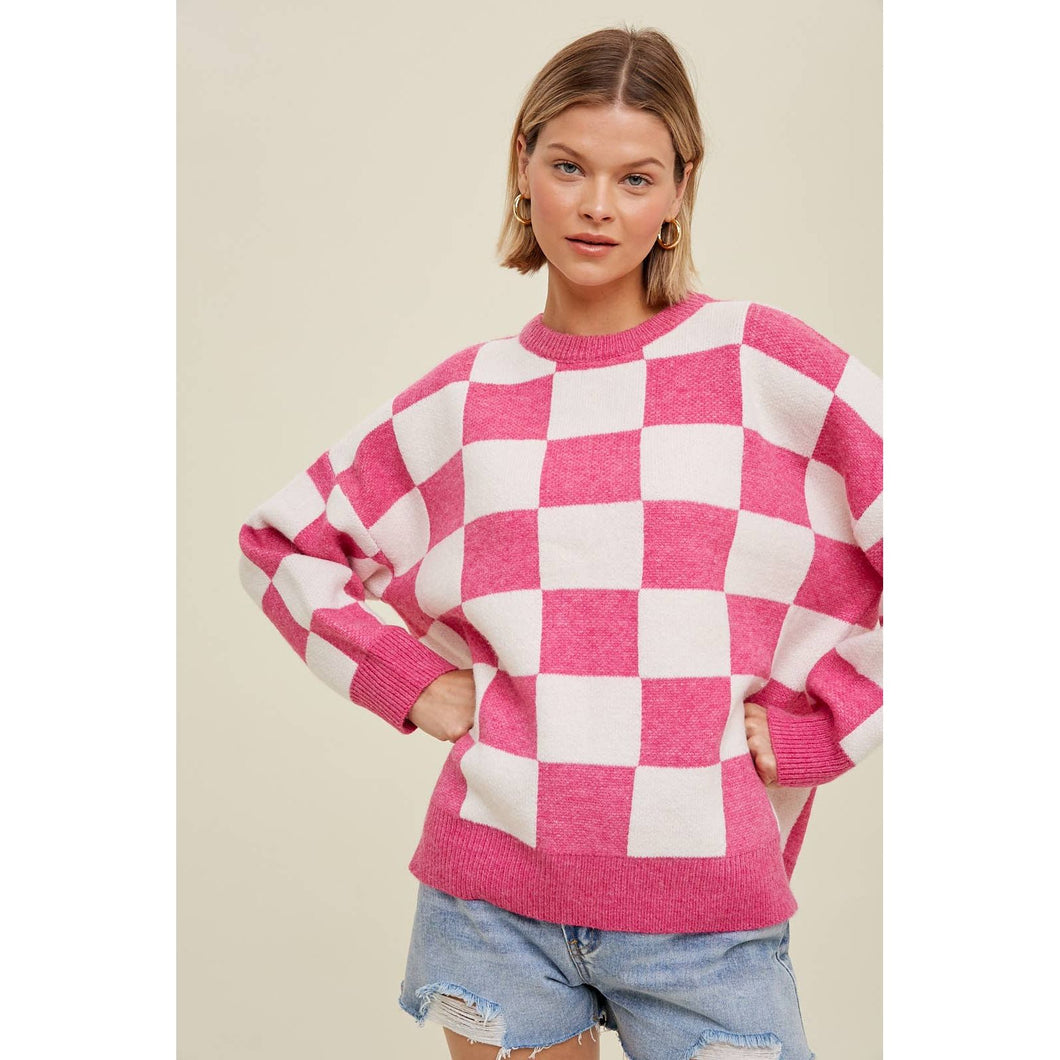 Taylor Fuchsia Checkered Sweater