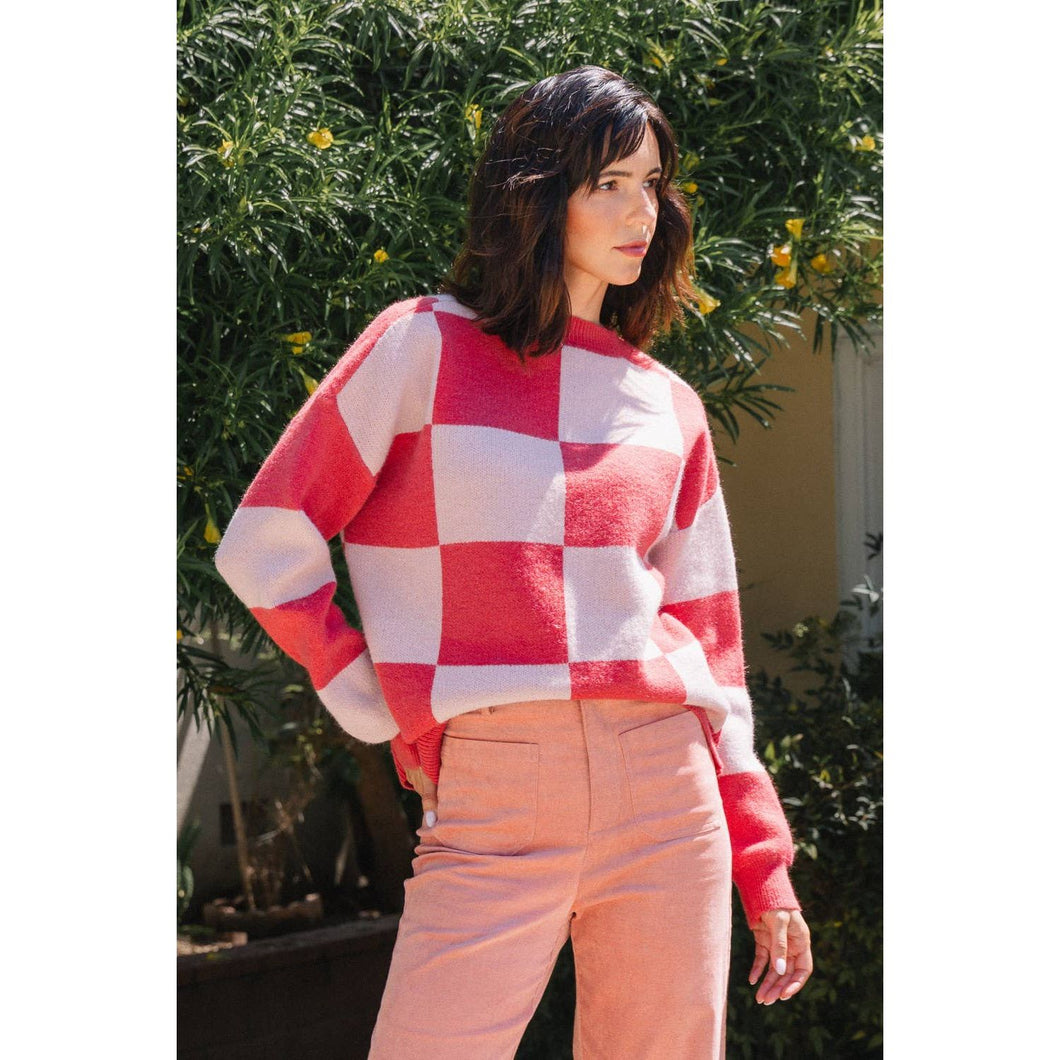 Checkerboard Mineral Red Sweater