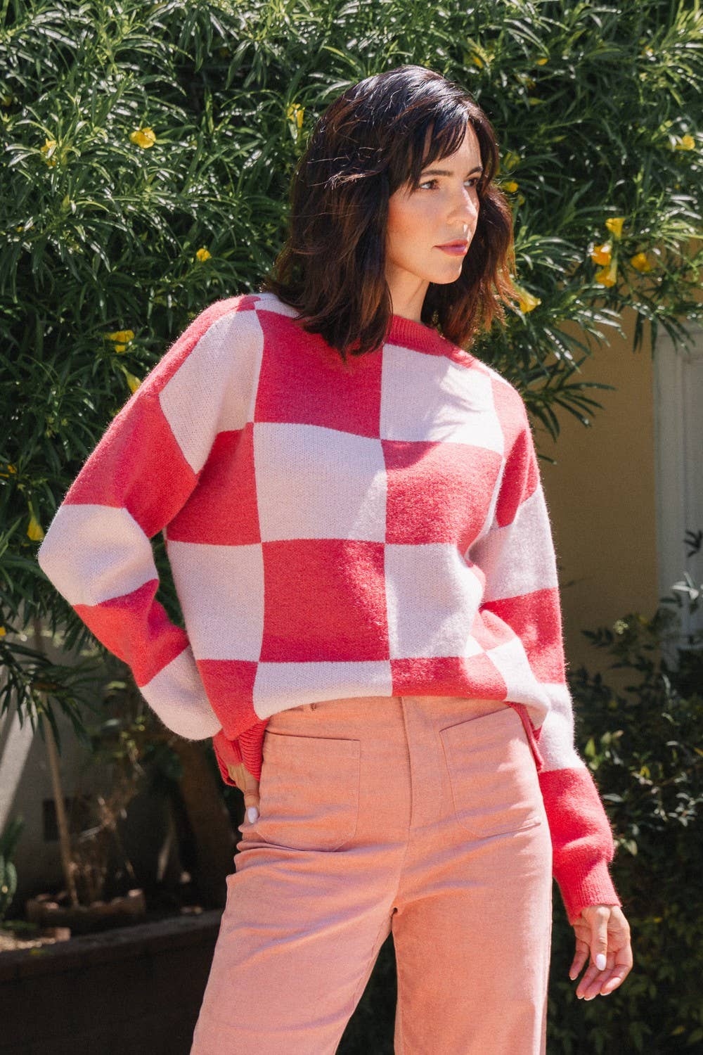 Checkerboard Mineral Red Sweater