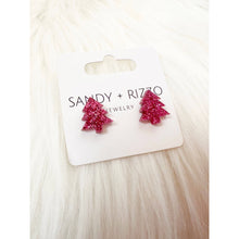 Load image into Gallery viewer, Small Pink Christmas Tree Stud Earrings
