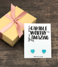 Load image into Gallery viewer, &quot;You Are Capable Worthy Amazing&quot; Inspirational Earrings: Aqua
