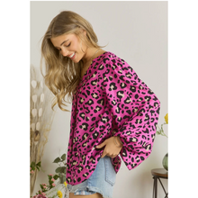 Load image into Gallery viewer, The Reagan Leopard Pleated V-Neck Print Ballon Sleeve Blouse - FOX Avenue
