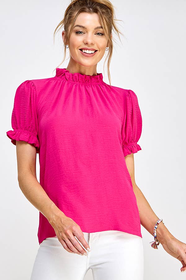 The Amber Hot Pink Mock Neck Blouse