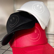 Load image into Gallery viewer, Happy Face Monochrome Trucker Hat Red

