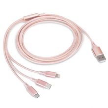 Load image into Gallery viewer, 3-in-1 Charging Cable 6 Ft Nylon - Rose Gold
