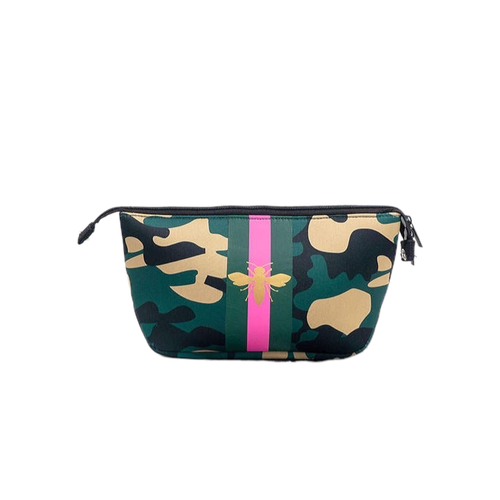 Babs + Birdie - The Maria Neoprene Cosmetic Bag - Green Camo with Gold Bee - FOX Avenue