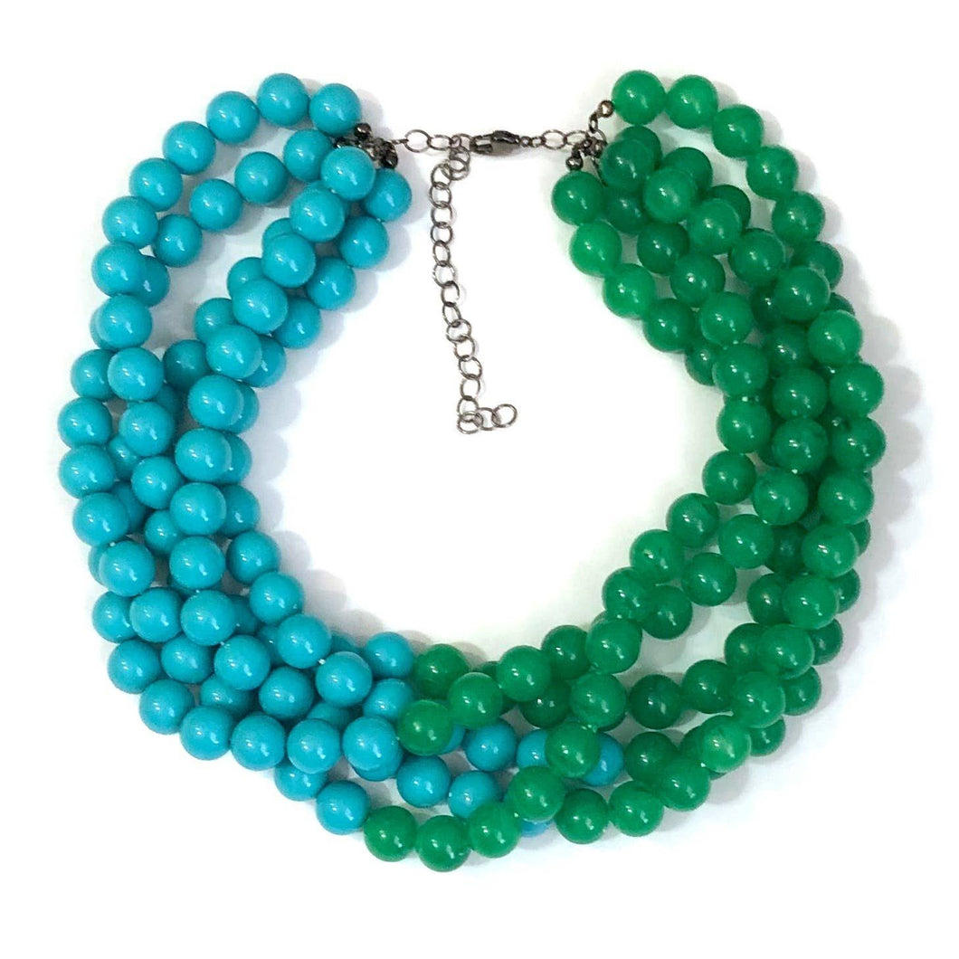 Leetie Lovendale - Turquoise & Emerald Green Beaded Sylvie Statement Necklace - FOX Avenue