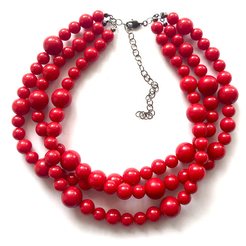 Cherry Red Beaded Multi Strand Morgan Necklace - FOX Avenue