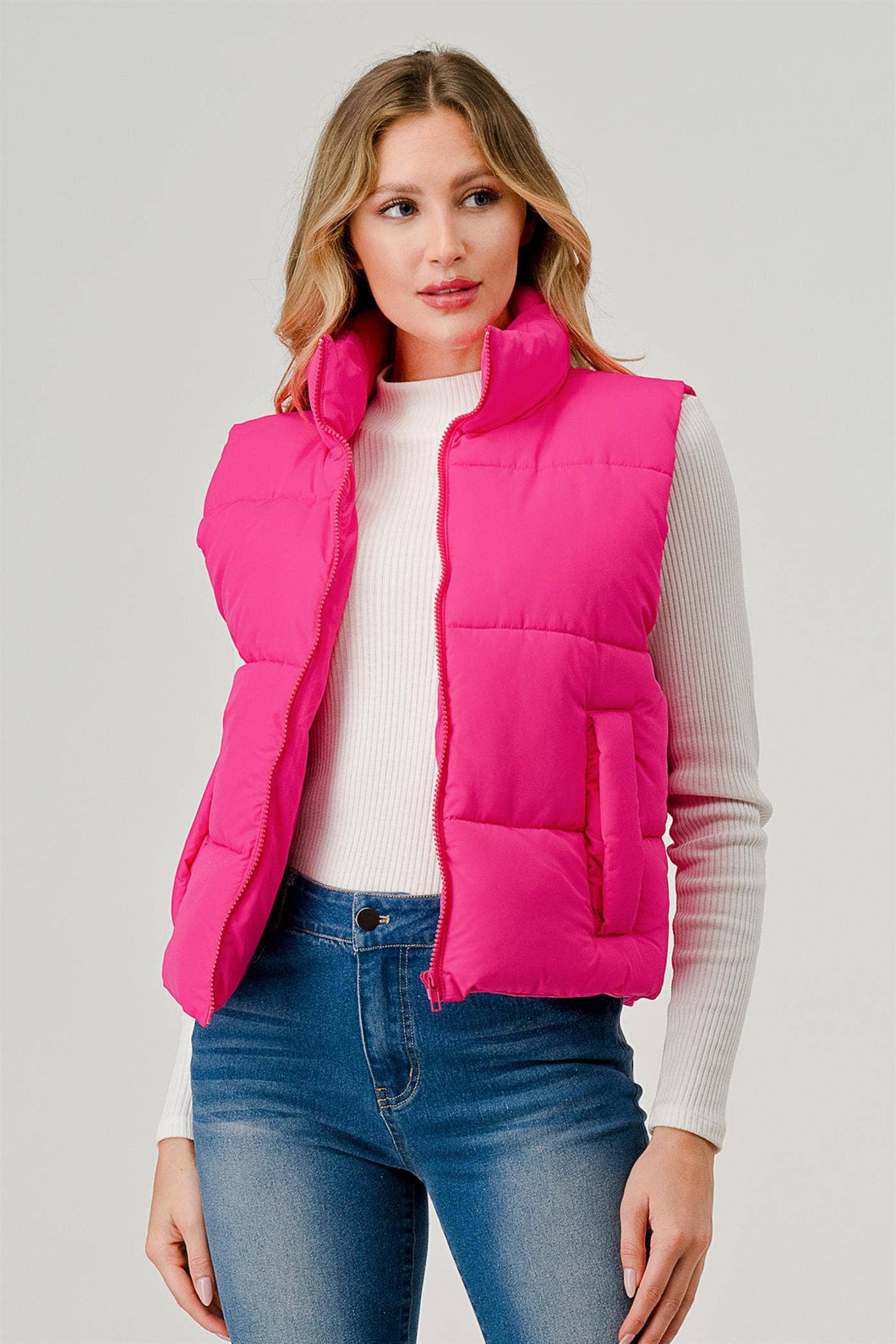 Solid Puffer Vest Hot Pink