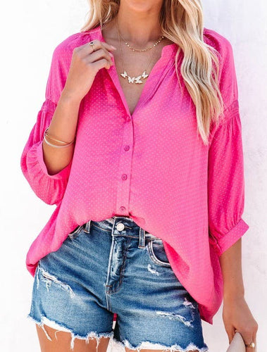 Think Pink Dotted Shirring Blouse: Pink / M - FOX Avenue