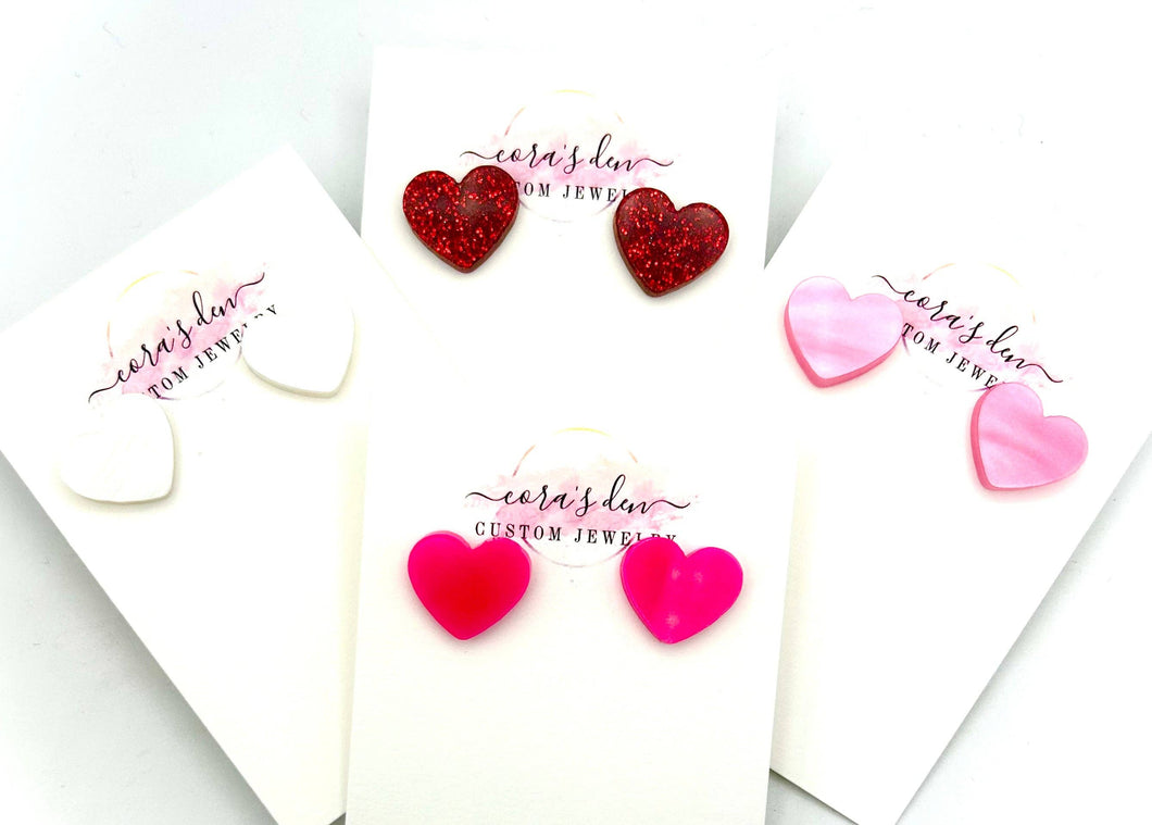 Heart Stud Earrings: Hot Pink