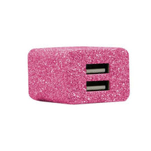 Load image into Gallery viewer, Pink Glitter Dual USB Phone Adapter
