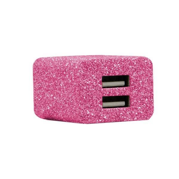 Pink Glitter Dual USB Phone Adapter