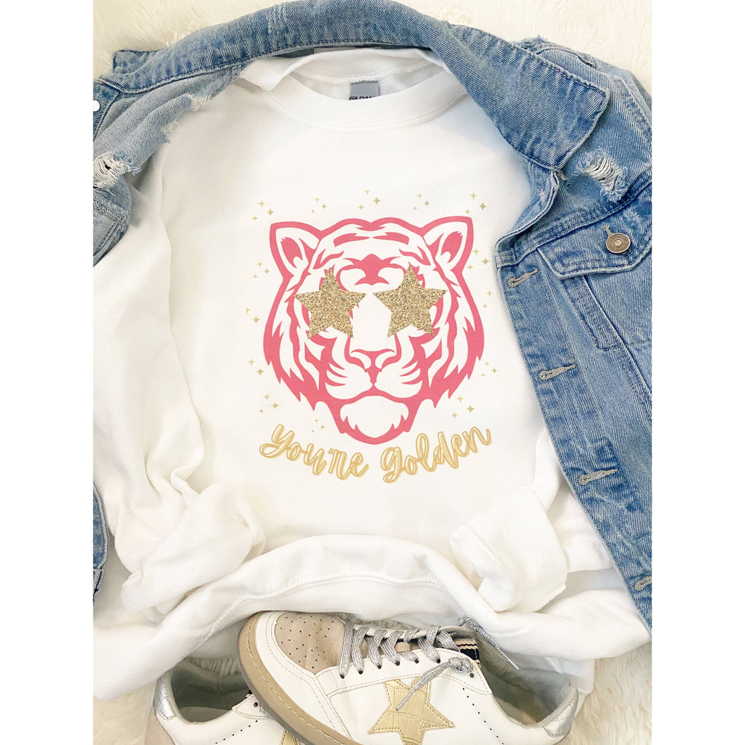 Pink & Gold You’re Golden Tiger Preppy Sweatshirt
