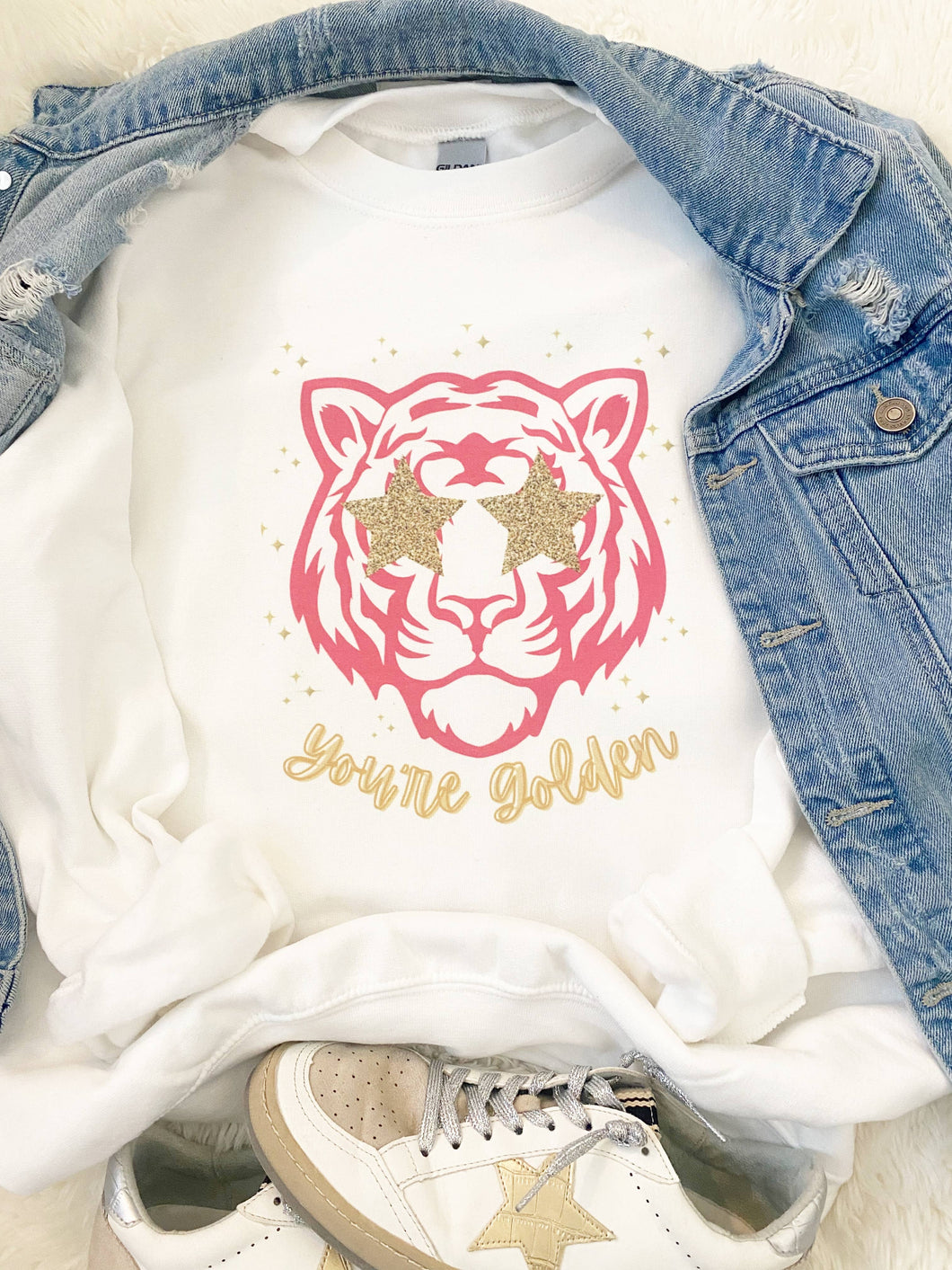 Pink & Gold You’re Golden Tiger Preppy Sweatshirt