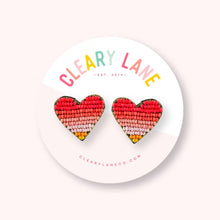 Load image into Gallery viewer, Beaded Heart Stud Earrings | Pink &amp; Orange
