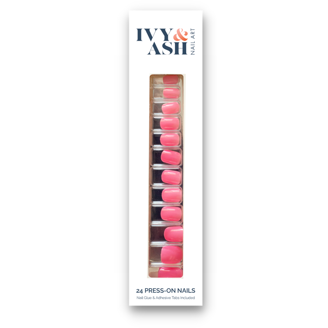Ivy & Ash - Playful Pink | Short Bright Pink At Home Press-On False Nail - FOX Avenue