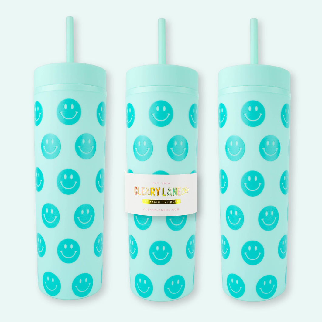 16oz Matte Tumbler Cup UV Printed | Mint Smiley Face