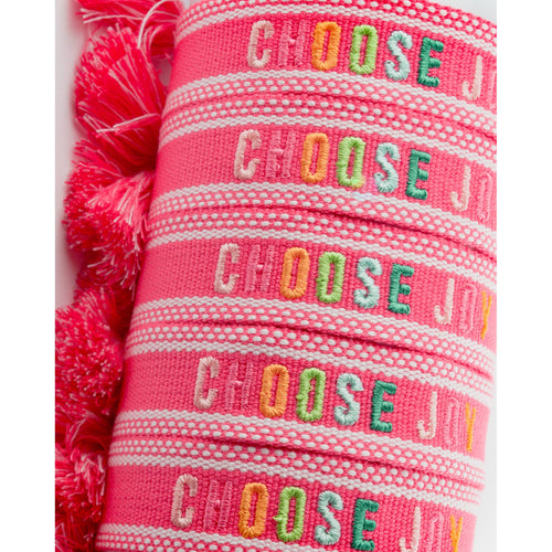 Colorful Embroidered Bracelets Hot Pink Choose Joy - FOX Avenue