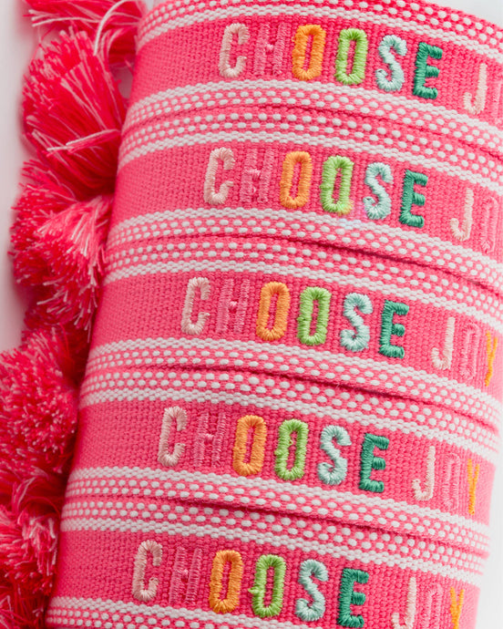 Colorful Embroidered Bracelets Hot Pink Choose Joy - FOX Avenue