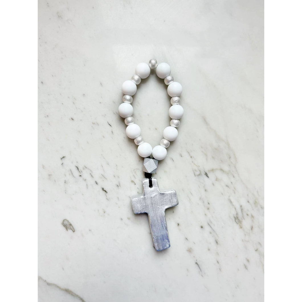 Prayer Beads Silver & White