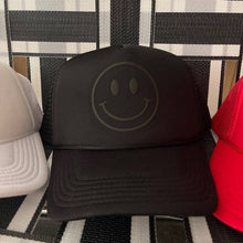 Load image into Gallery viewer, Happy Face Monochrome Trucker Hat Black
