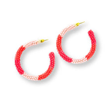 Load image into Gallery viewer, Beaded Hoop Earrings | Pink Stripes
