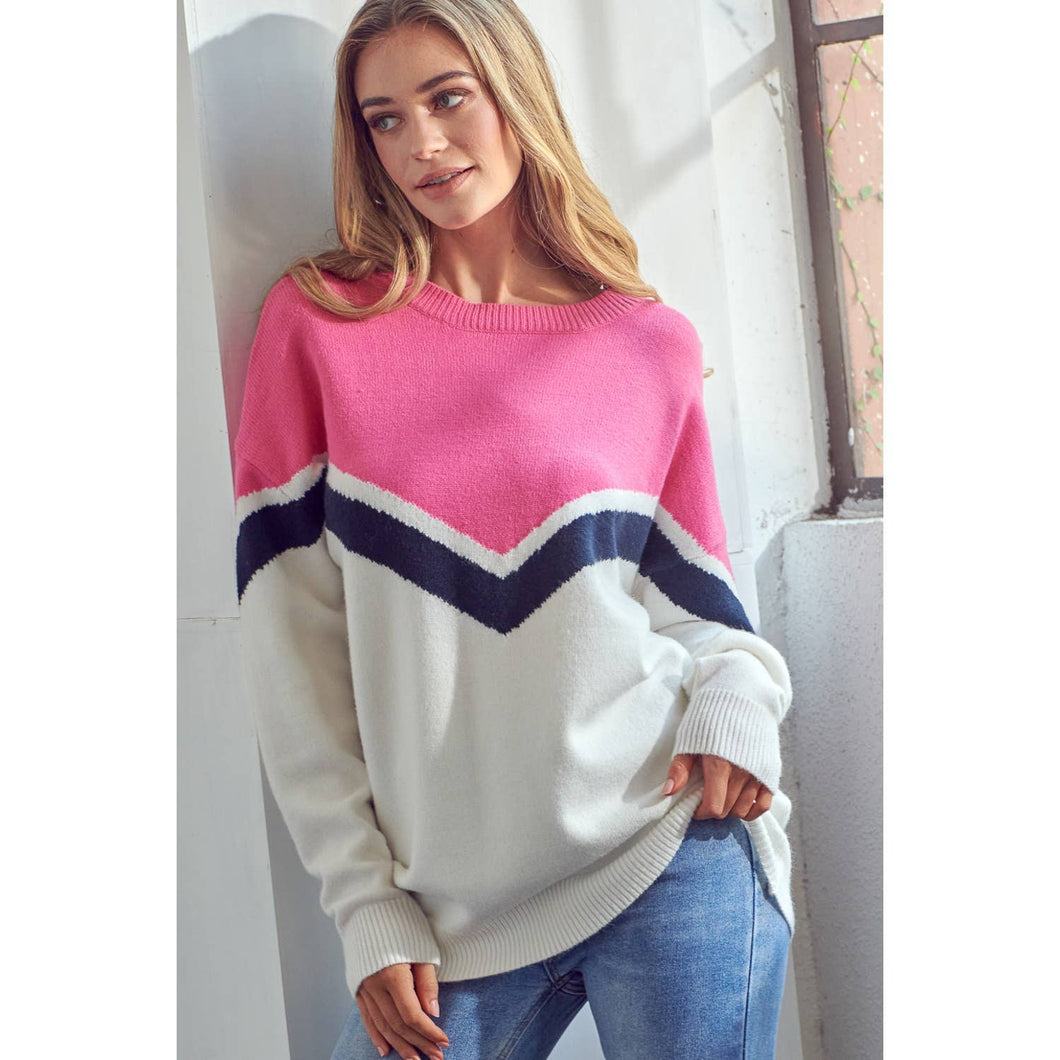The Grace Pink Chevron Sweater