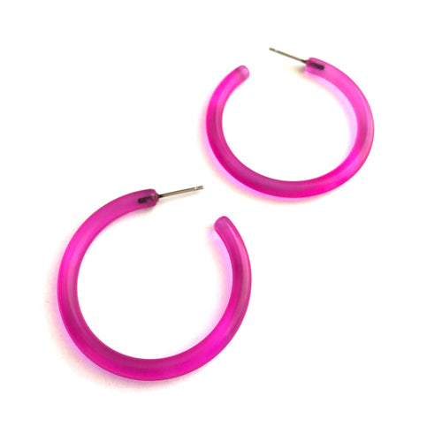 Hot Pink Jelly Hoop Earrings - 1.5
