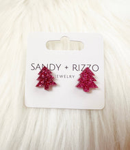 Load image into Gallery viewer, Small Pink Christmas Tree Stud Earrings
