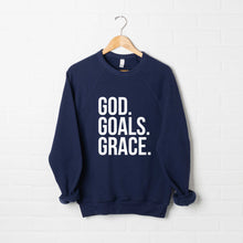 Load image into Gallery viewer, Navy God Goals Grace Sweatshirt
