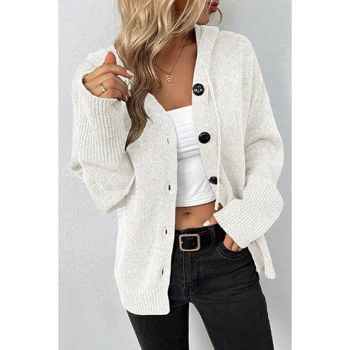 CWOCAL0179_KNITTED HODDY STYLE BUTTON DOWN CARDIGAN - FOX Avenue