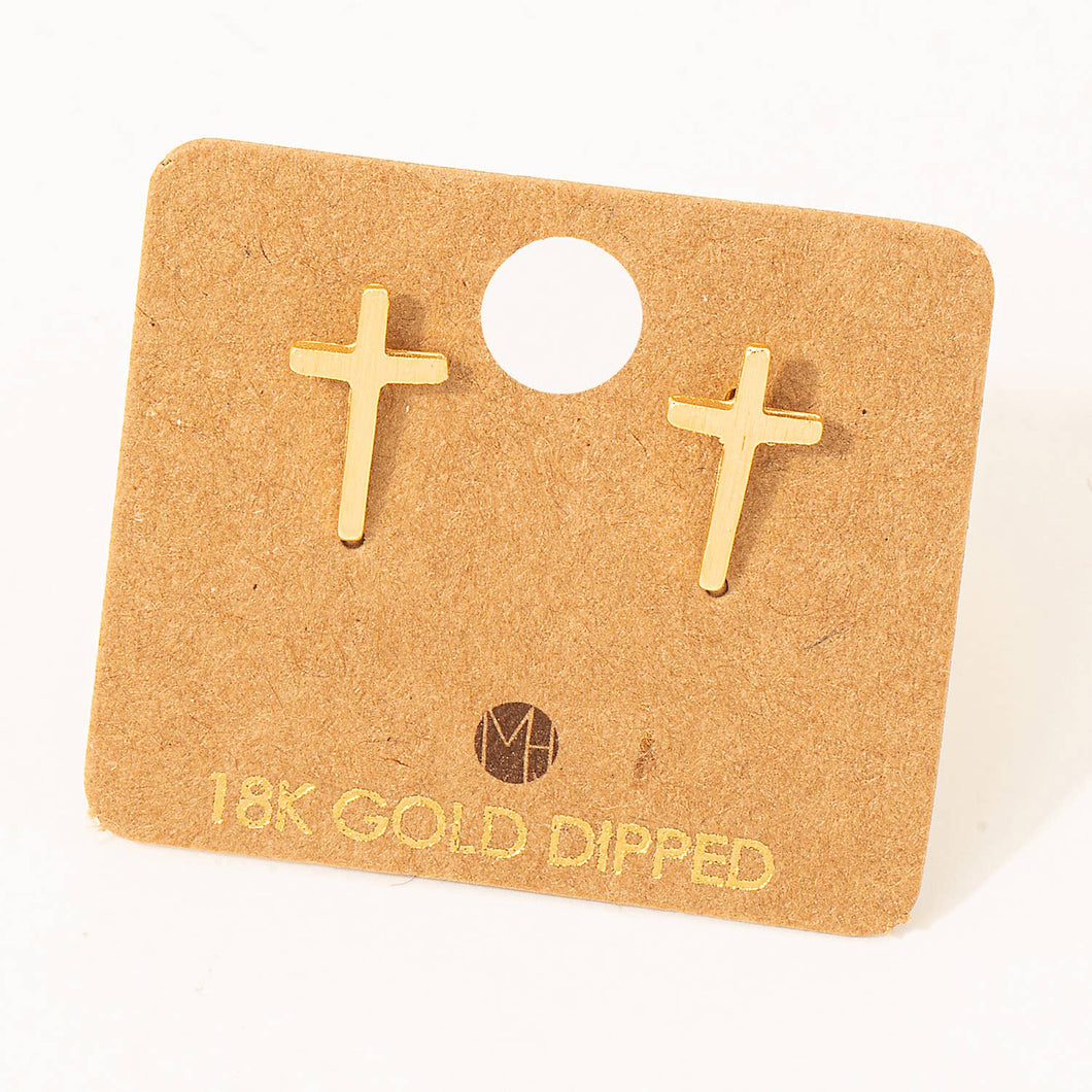 Gold Mini Cross Post Stud Earrings