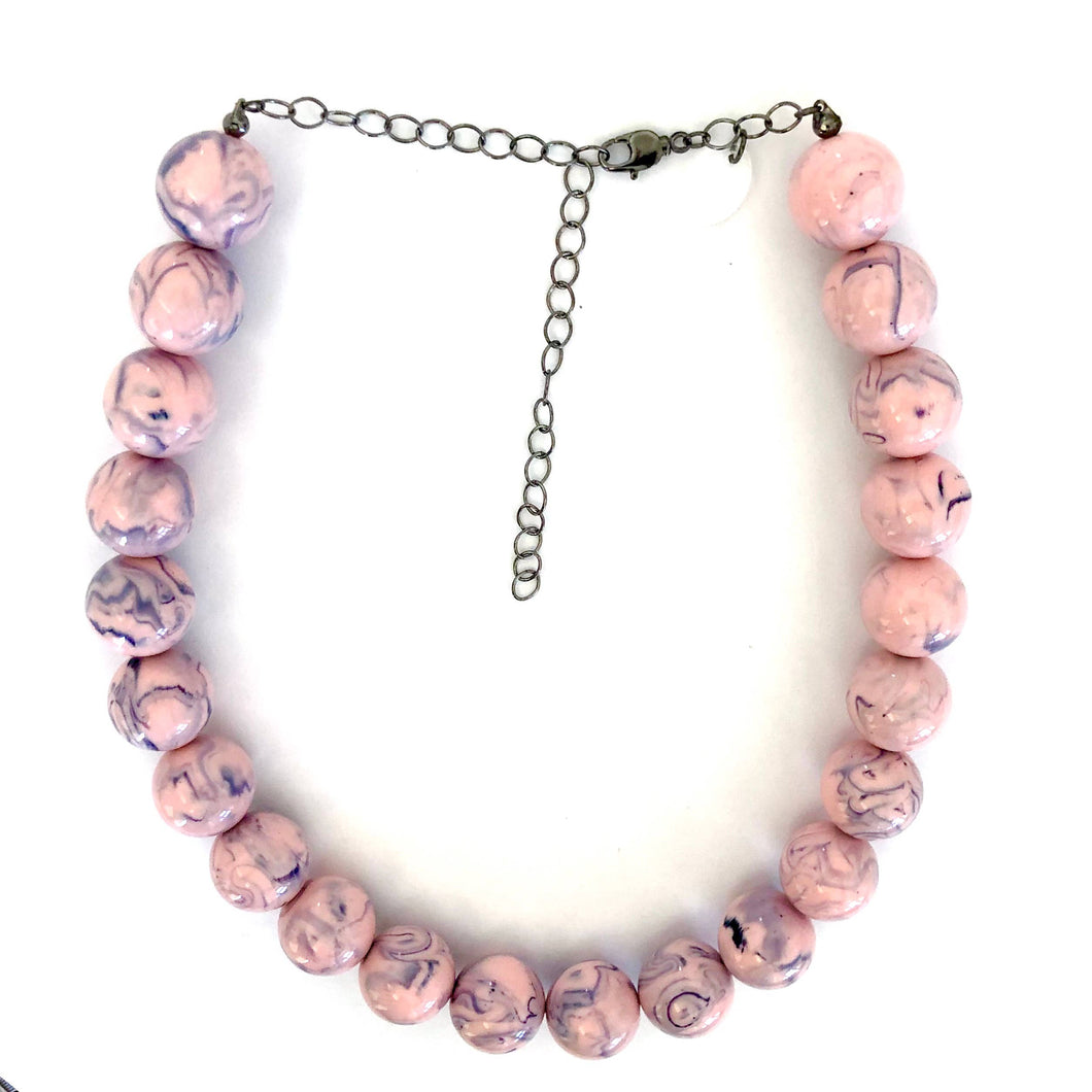 Leetie Lovendale - Pink & Grey Marbled Marco Necklace - FOX Avenue