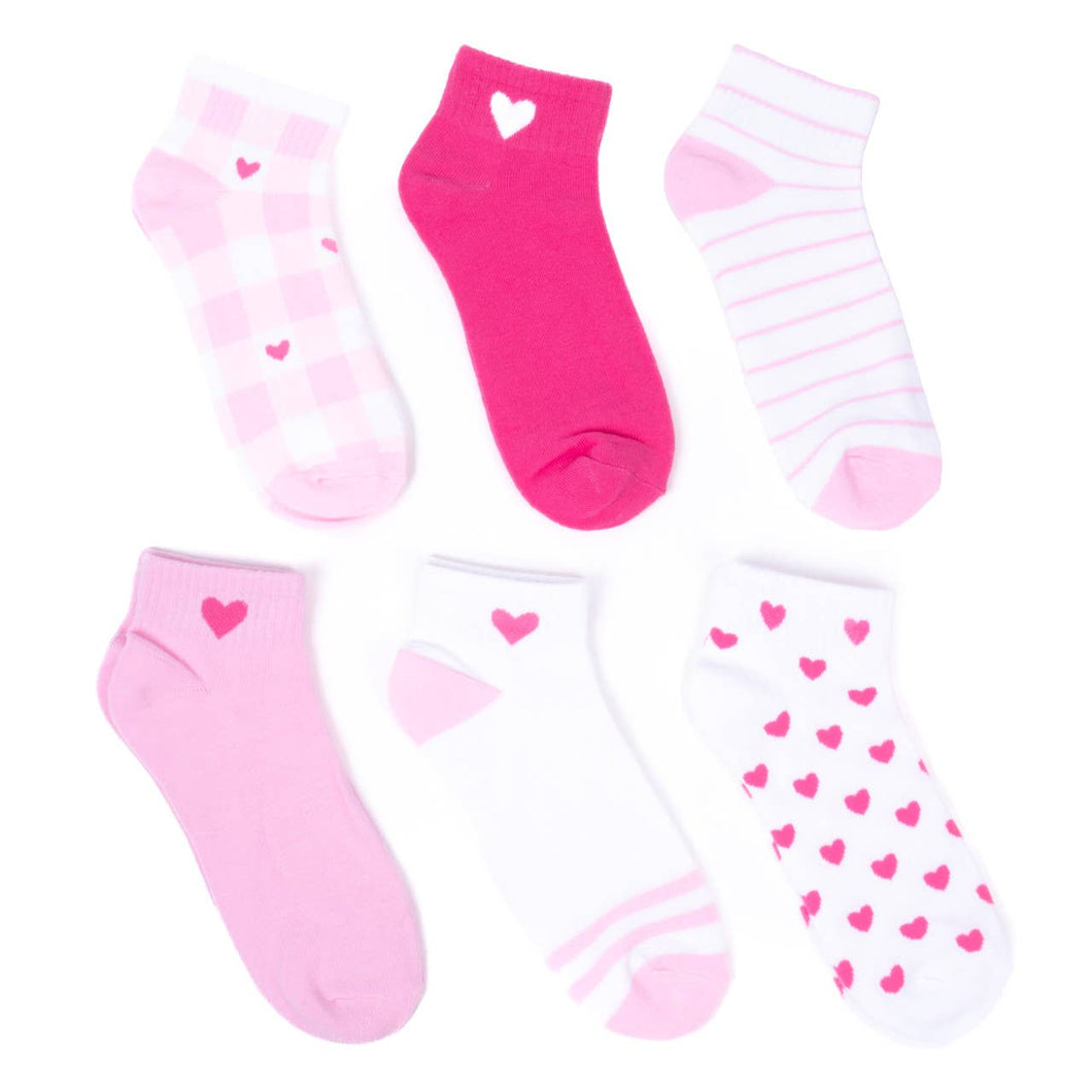 Selini New York - Ladies' Assorted Low Cut Heart 6 pre-pack Ribbed Socks - FOX Avenue