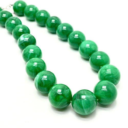 Leetie Lovendale - Emerald Green Marbled Lucite Bead Marco Necklace - FOX Avenue