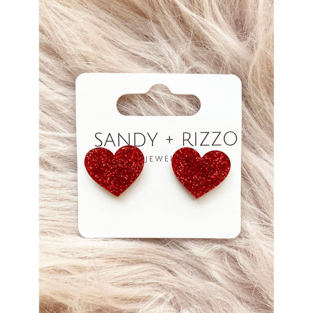 Glitter Red Classic Heart Stud Earrings