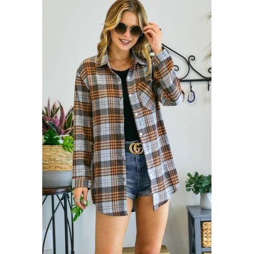 ADORA LA - CET1810C - BUTTON DOWN PLAID SHIRT - FOX Avenue