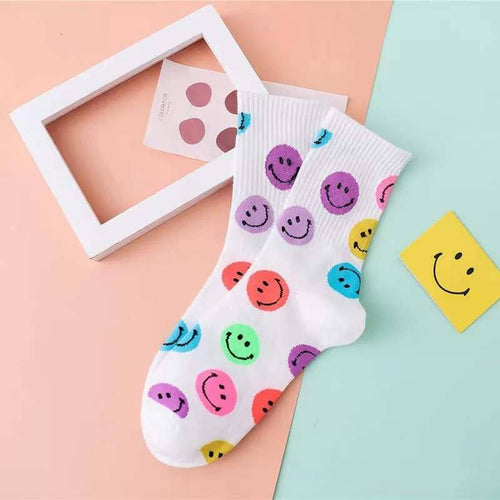 Adult Colorful Cute Smile Printed Crew Socks - FOX Avenue