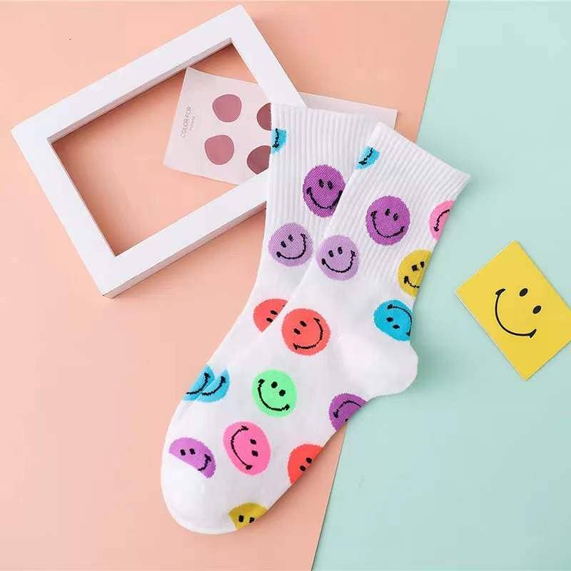 Adult Colorful Cute Smile Printed Crew Socks - FOX Avenue