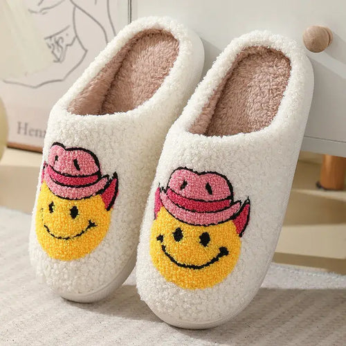 Smiley Face Cowboy Country Western Slippers, House Shoes - FOX Avenue