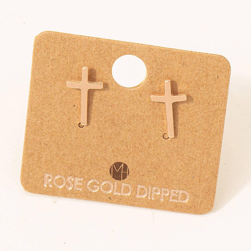 Rose Gold Mini Cross Post Stud Earrings