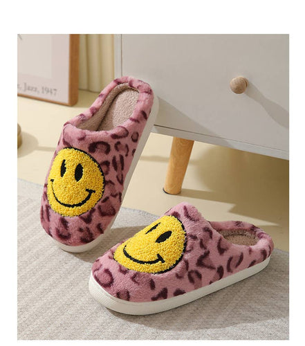 Smiley Face Leopard Slippers - FOX Avenue