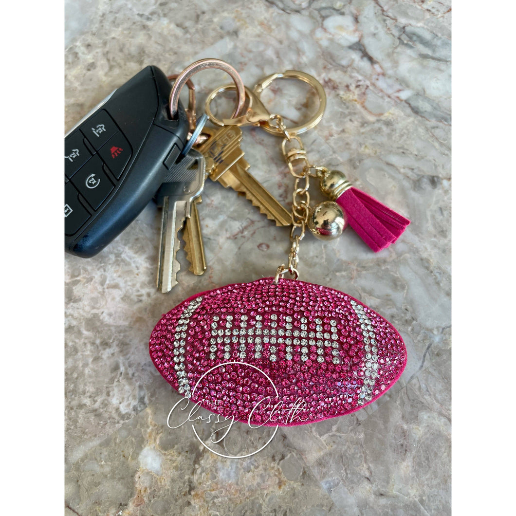Pink Jeweled Football Keychain