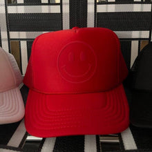 Load image into Gallery viewer, Happy Face Monochrome Trucker Hat Red
