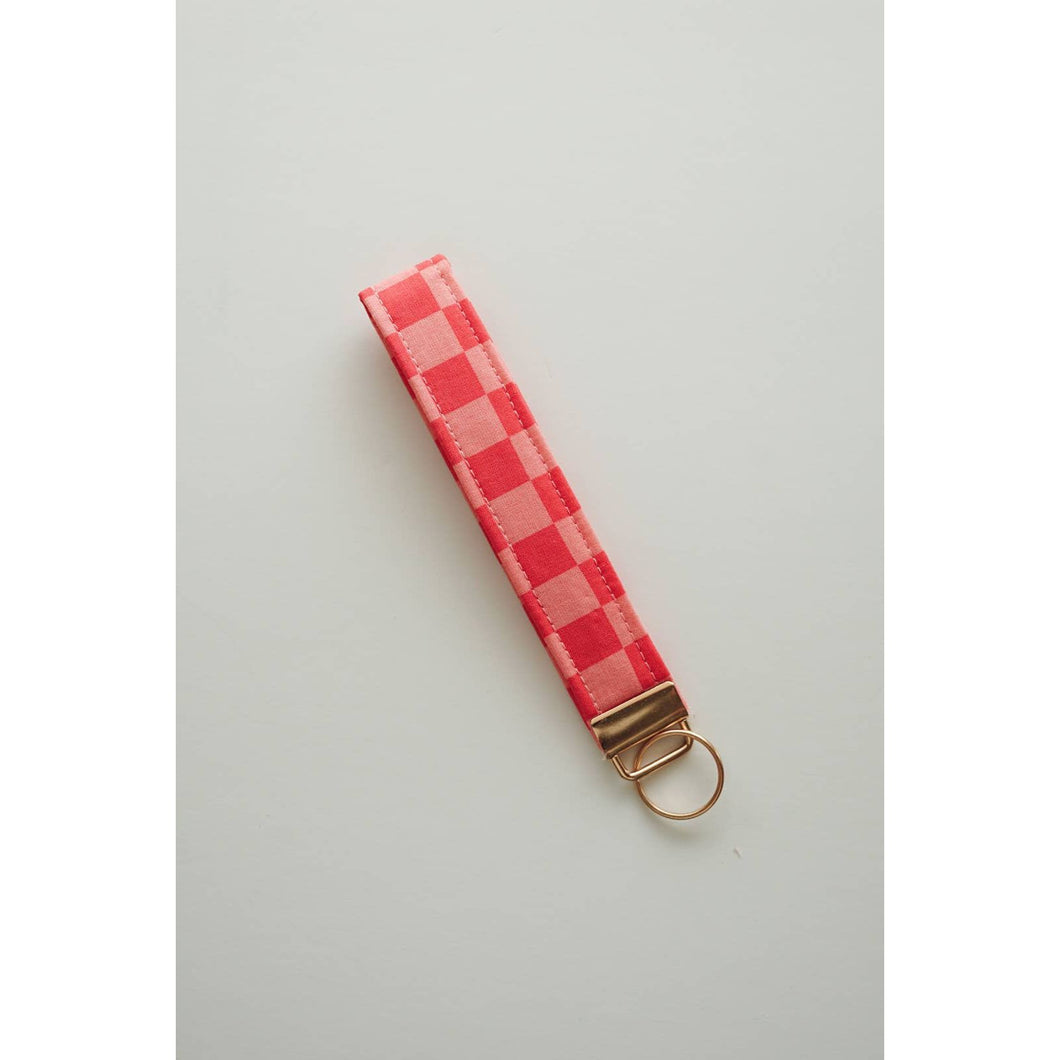 Pink Checkered Wristlet Keychain